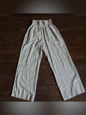 Westbound Linen Blend Smocked-Waist Wide-Leg Pants